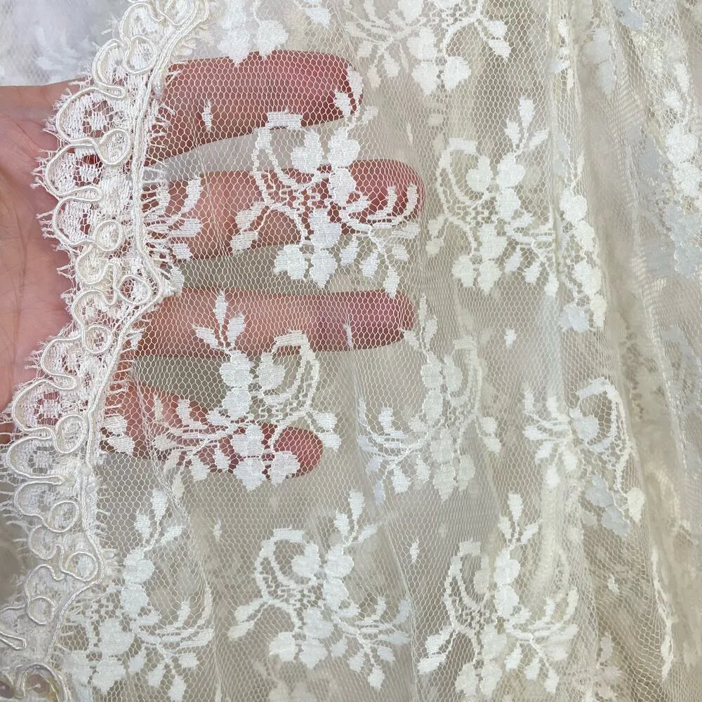 Vintage Victorias Secret Gold Label Cream Sheer Beaded Lace Nylon Long Robe M - Image 2