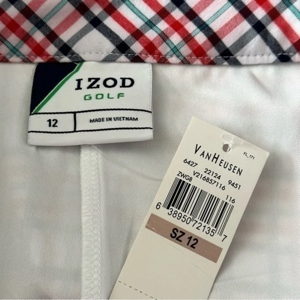 Izod Women’s Size 12 Red White Blue Green Checkered Plaid Golf Skirt Skort - Image 3