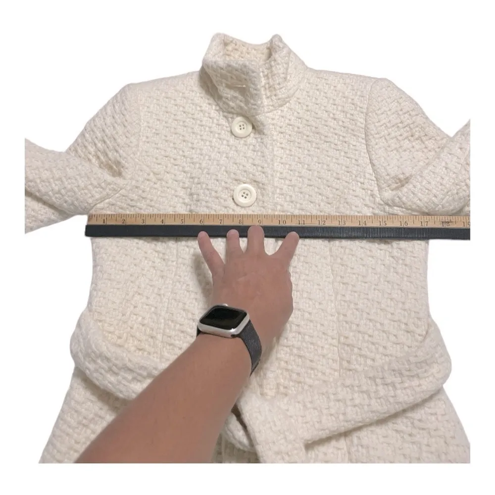 Anthropologie alike Ivory Wool Blend Swing Jacket Textured, Belted, Button Front White Size 12 - Image 14