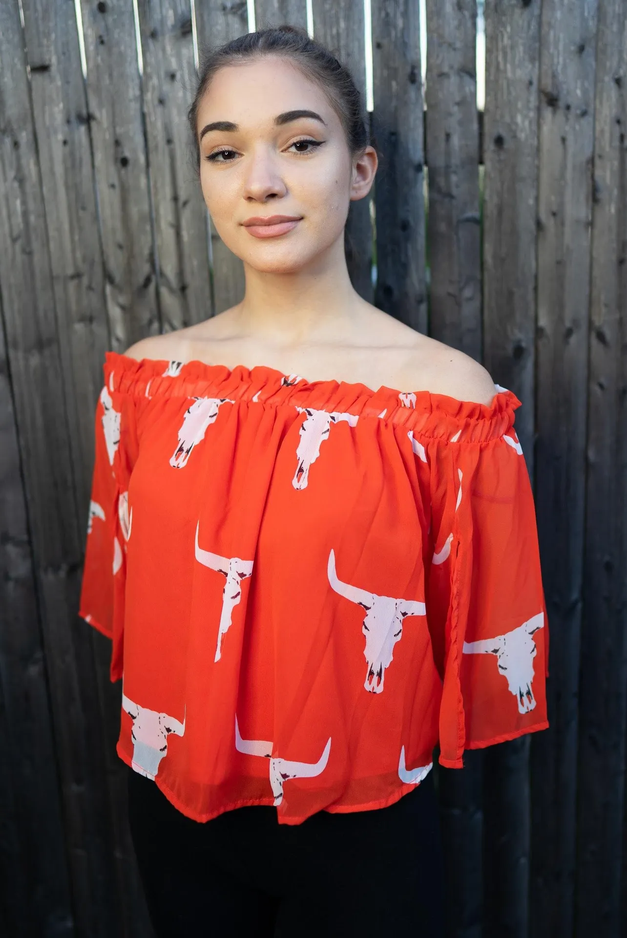 Peach Love Off The Shoulder Cowgirl Top Large - Image 2