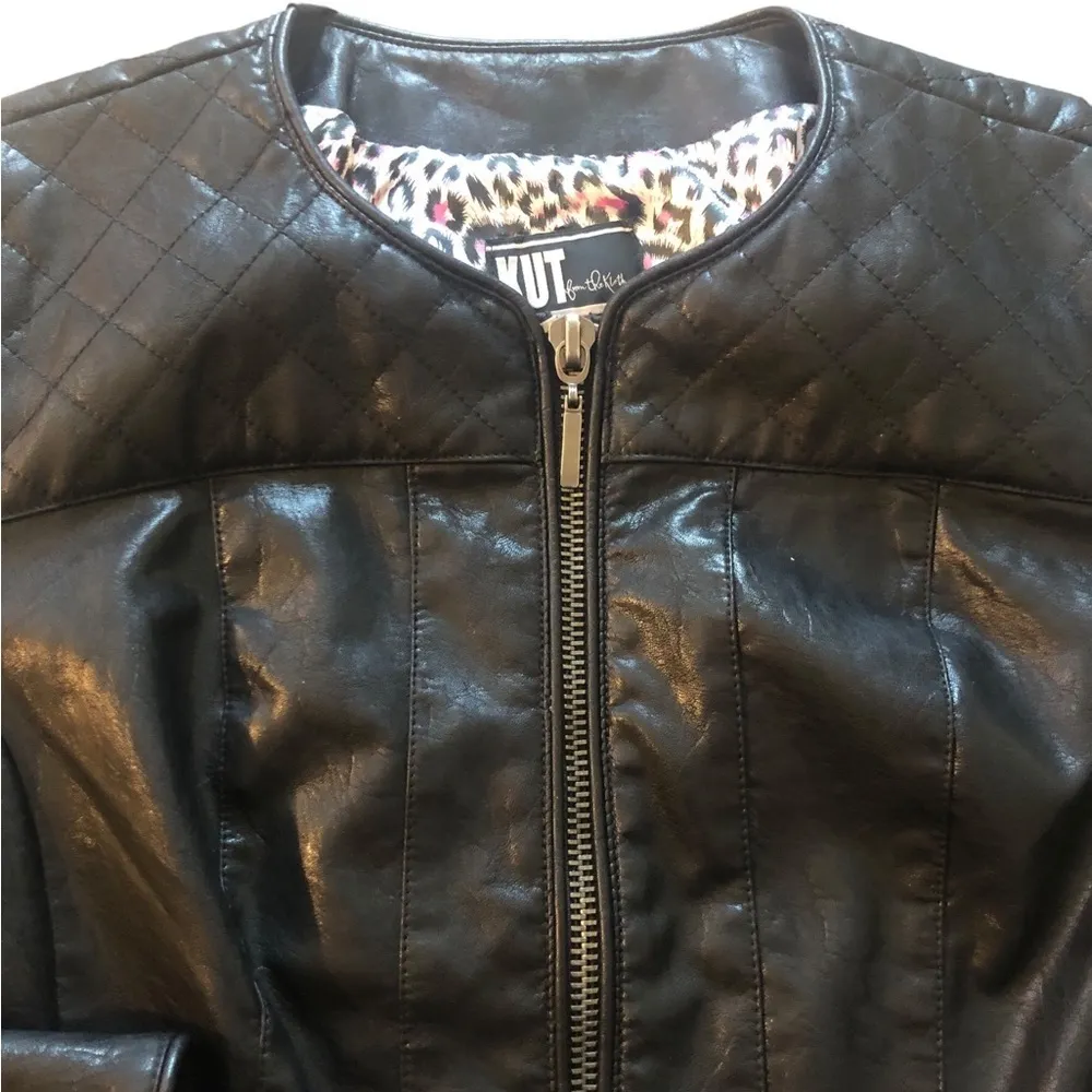 Faux Leather Moto Jacket Sz. S Pockets Zip Cuff Black Vegan - Image 2