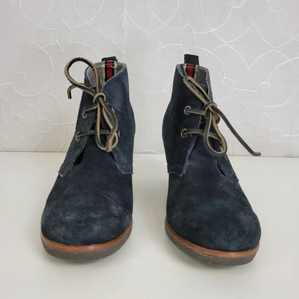 Sperry Womens Boots Size 6.5 Black Suede Round Toe Lace Up Wedge Heels - Image 7