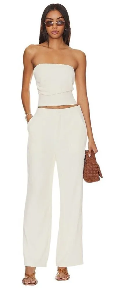 SNDYS Roma Pants in Ivory XLarge New Womens Wide Leg Trousers White Size XL - Image 1