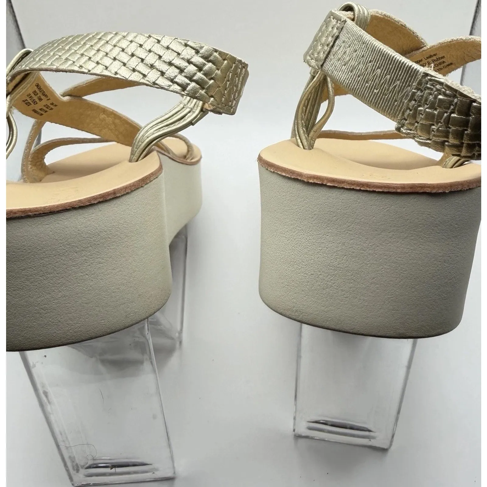 Olukai Onohi Strappy Leather Platform Sandals Light Beige Metallic Gold Size 5 - Image 6