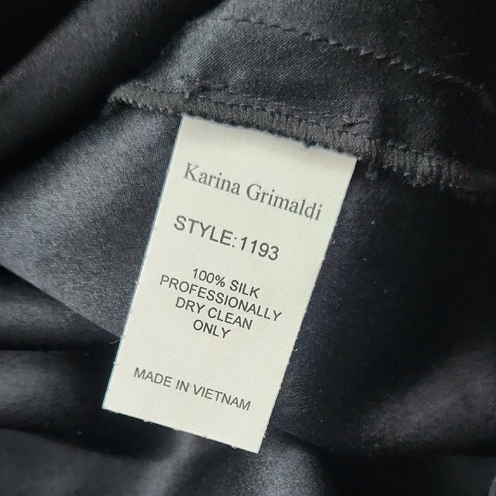 Karina Grimaldi Silk Asymmetrical Flower Appliqué Blouse Black XS - Image 4