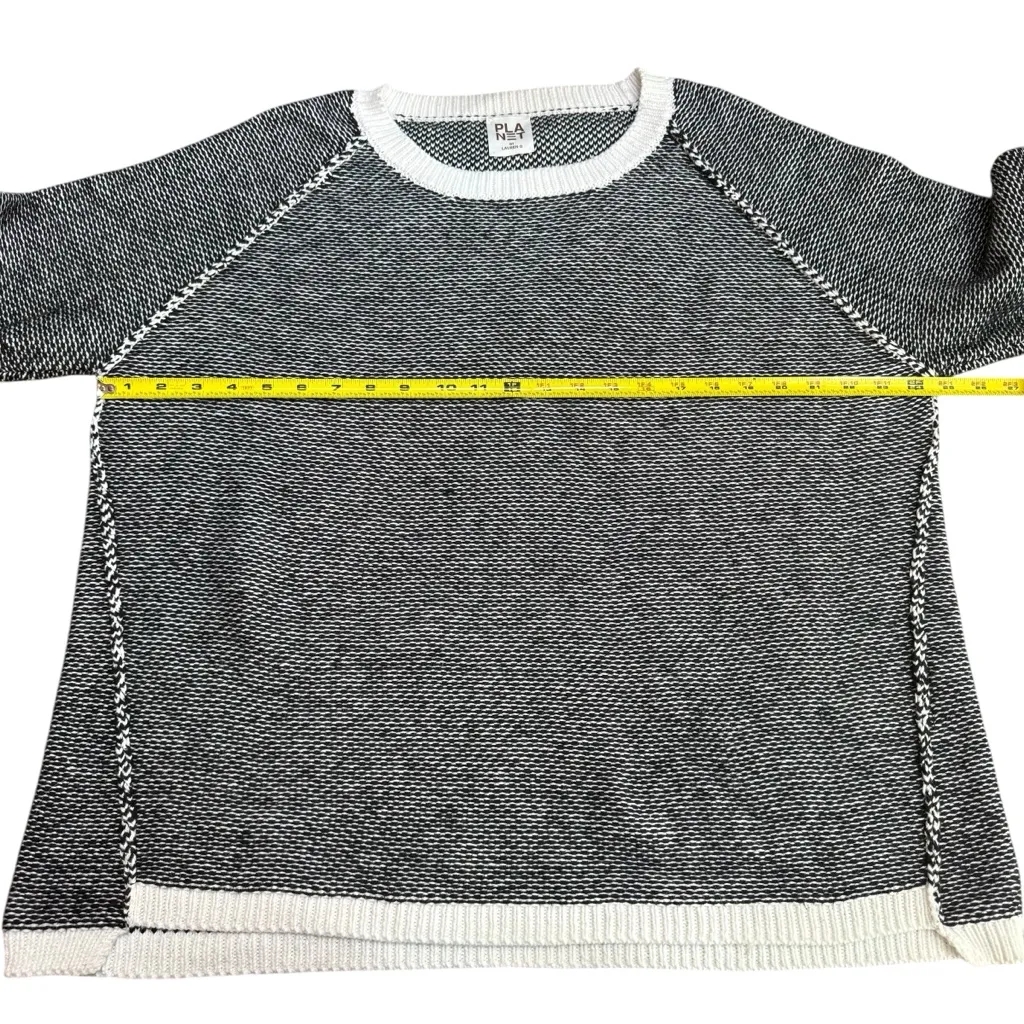 Planet Lauren‎ G Women’s One Size Knit Cotton Sweater Black White Quiet Luxury - Image 6