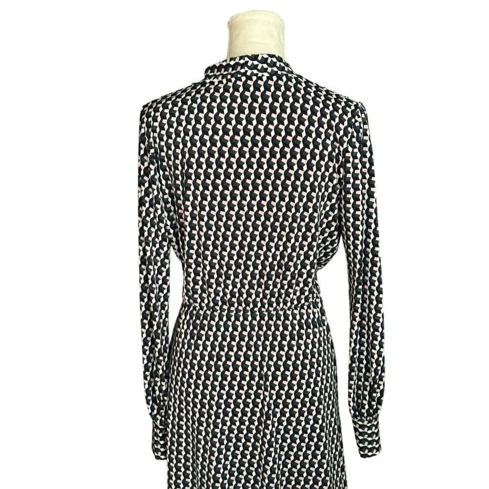 Adrianna Papell Faux Wrap Geometric Print V-Neck Long Sleeve Dress M Office Wear - Image 7