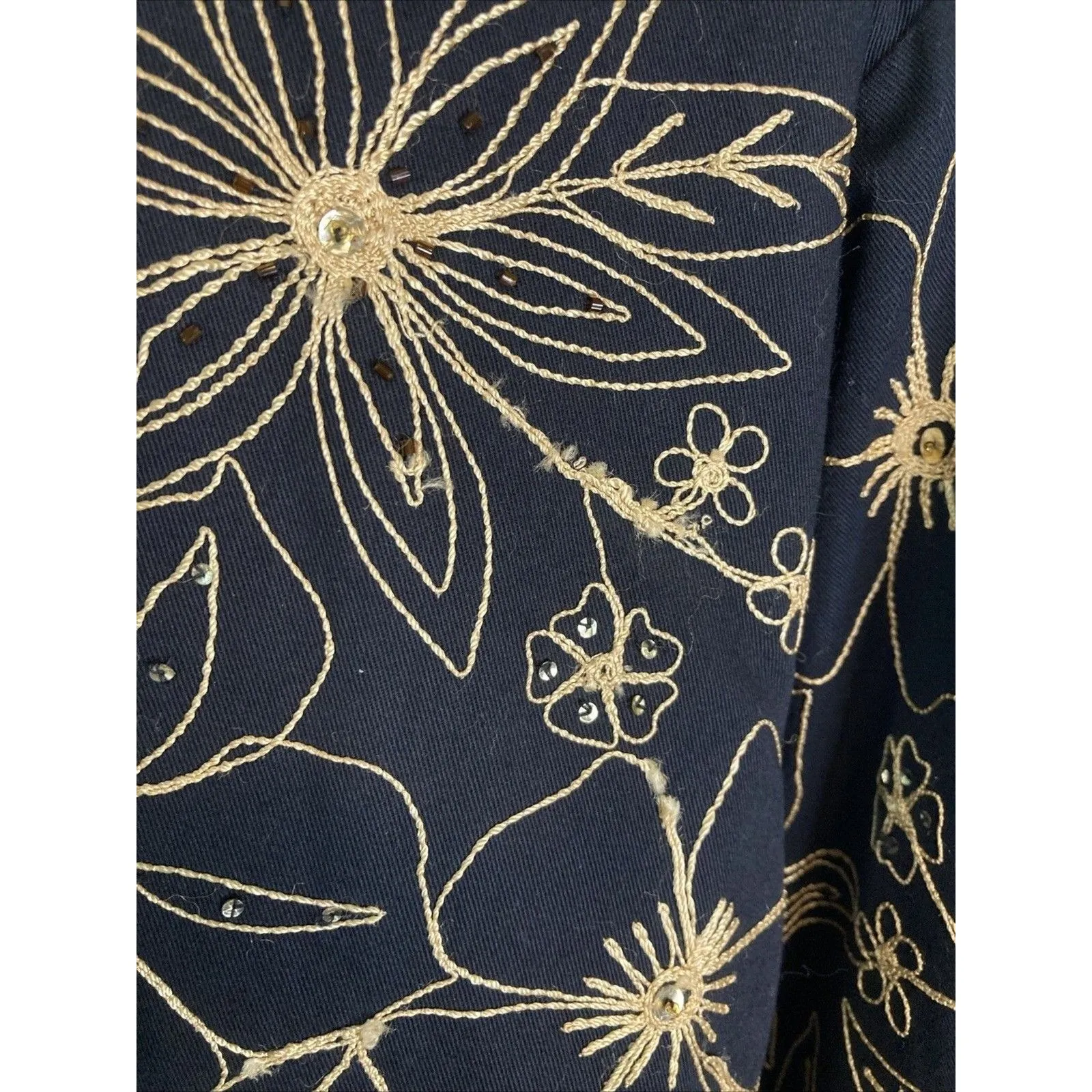 VTG Y2K New Direction Jacket M Floral Embroidered Black Gold Artsy Cottagecore - Image 11