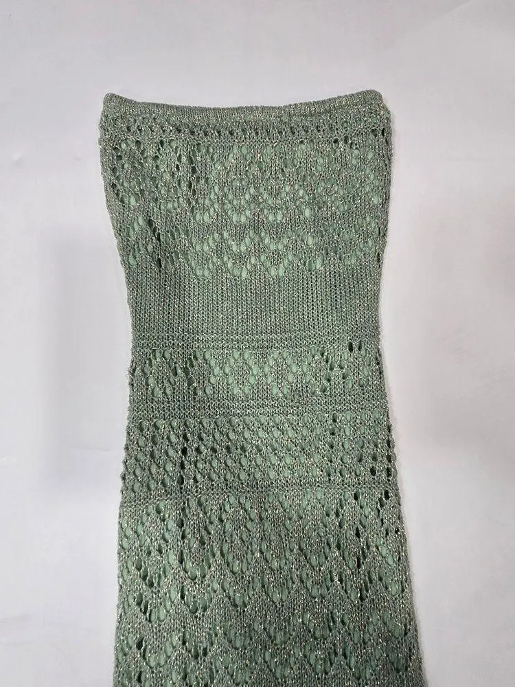 SNDYS x REVOLVE Strapless Crochet Maxi Dress in Green Shimmer Size XXS - Image 6