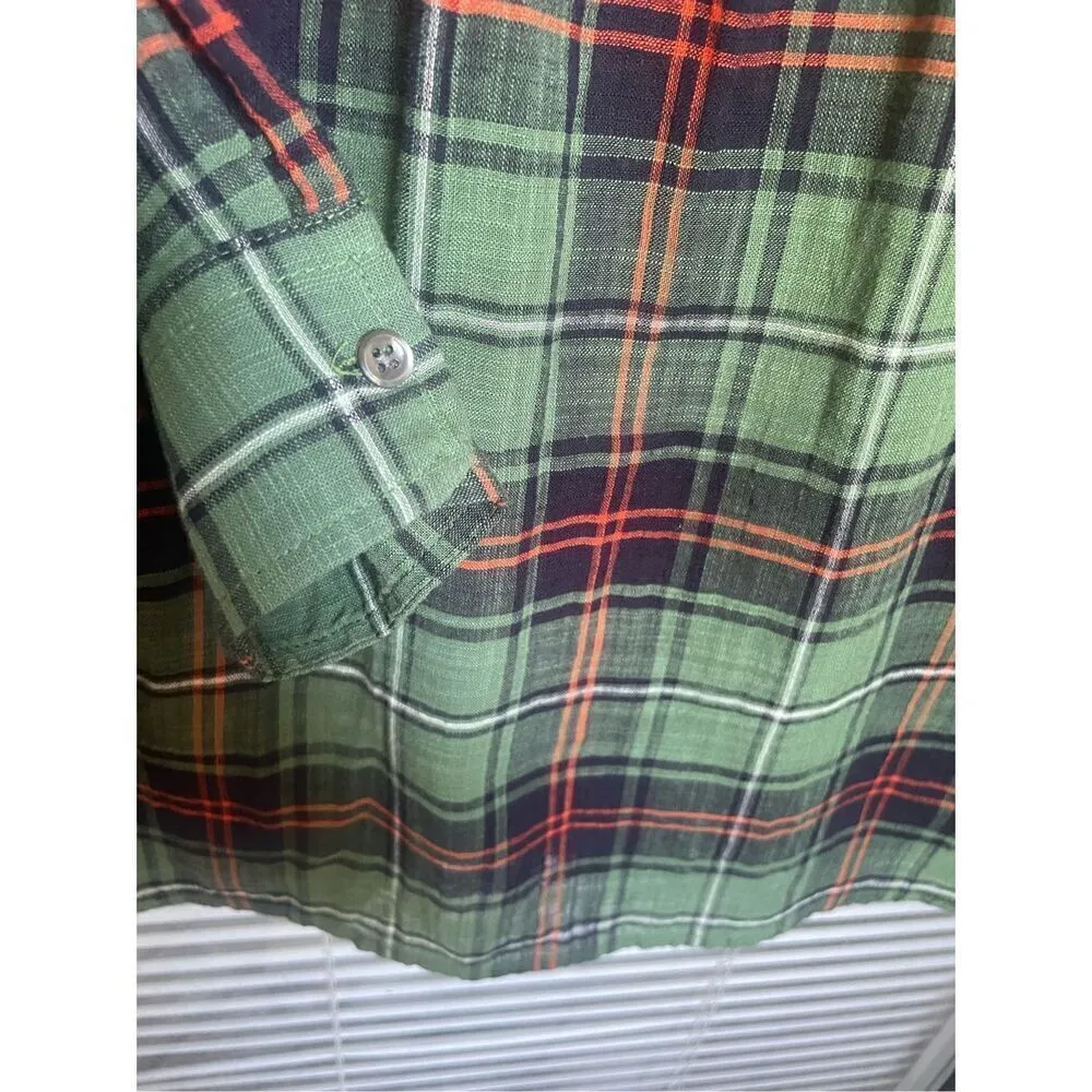 JCrew Embroidered Cotton Long Sleeve Green Plaid Peasant Blouse Size 2 - Image 10