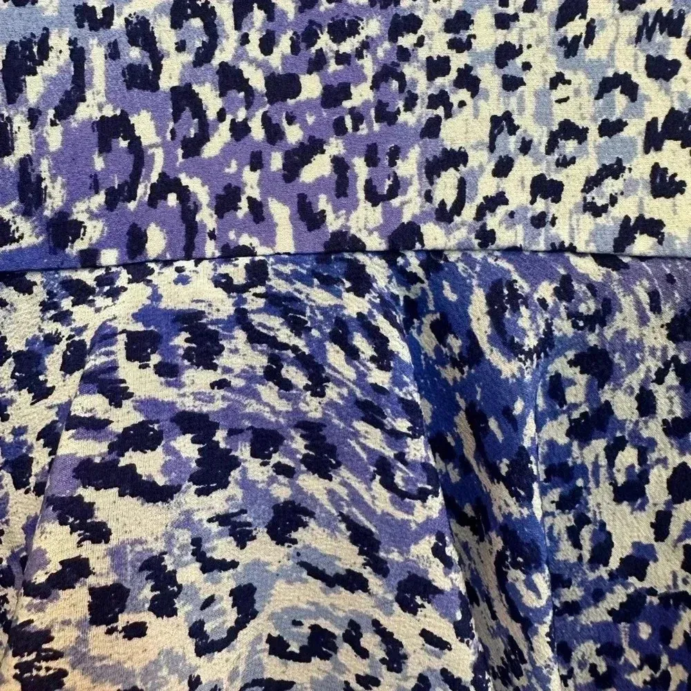 REBECCA TAYLOR Silk Leo Fever Blue Crush Leopard Peplum Ruffle Blouse Size 6 S - Image 10