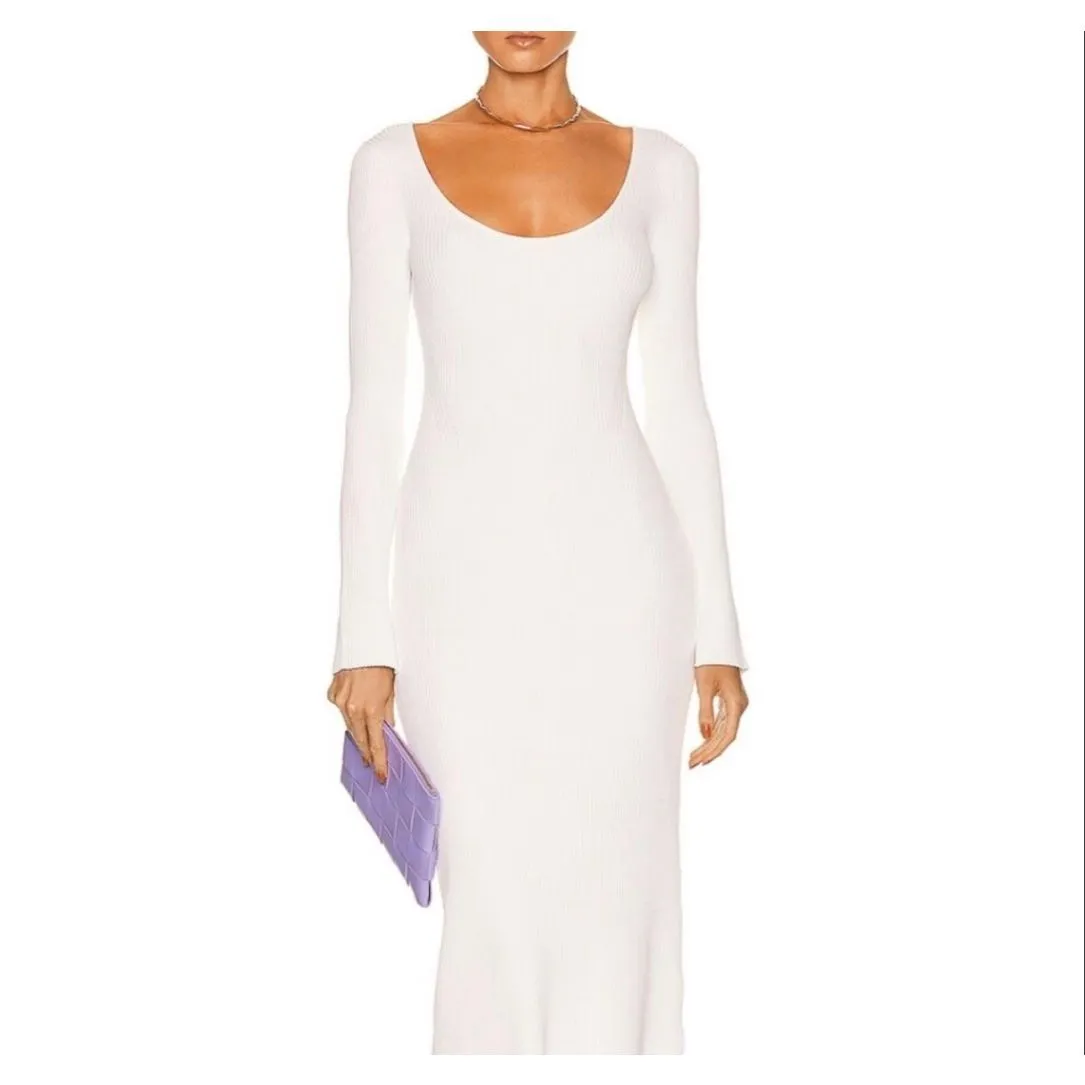 GANNI Ribbed Melange Knit Long Sleeve Midi Dress Size M - Image 3