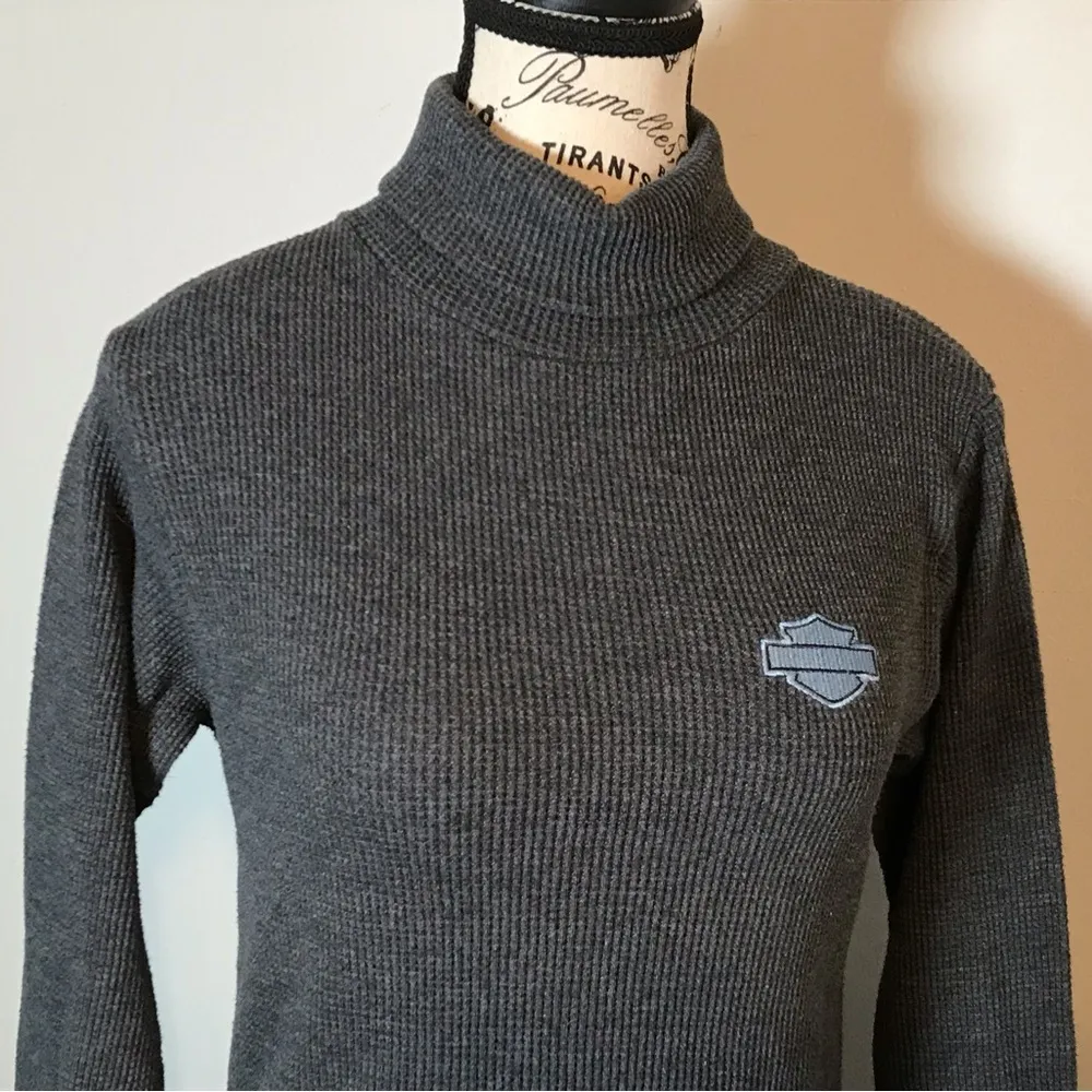 VINTAGE HARLEY DAVIDSON EMBROIDERED LADIES LONG SLEEVE CHARCOAL GREY THERMAL Gray Size M - Image 2