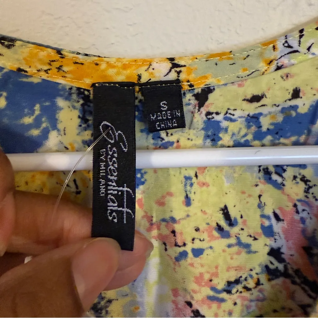 Essentials by Milano Multicolor Abstract Print Blouse Women’s Small Yellow - Image 6