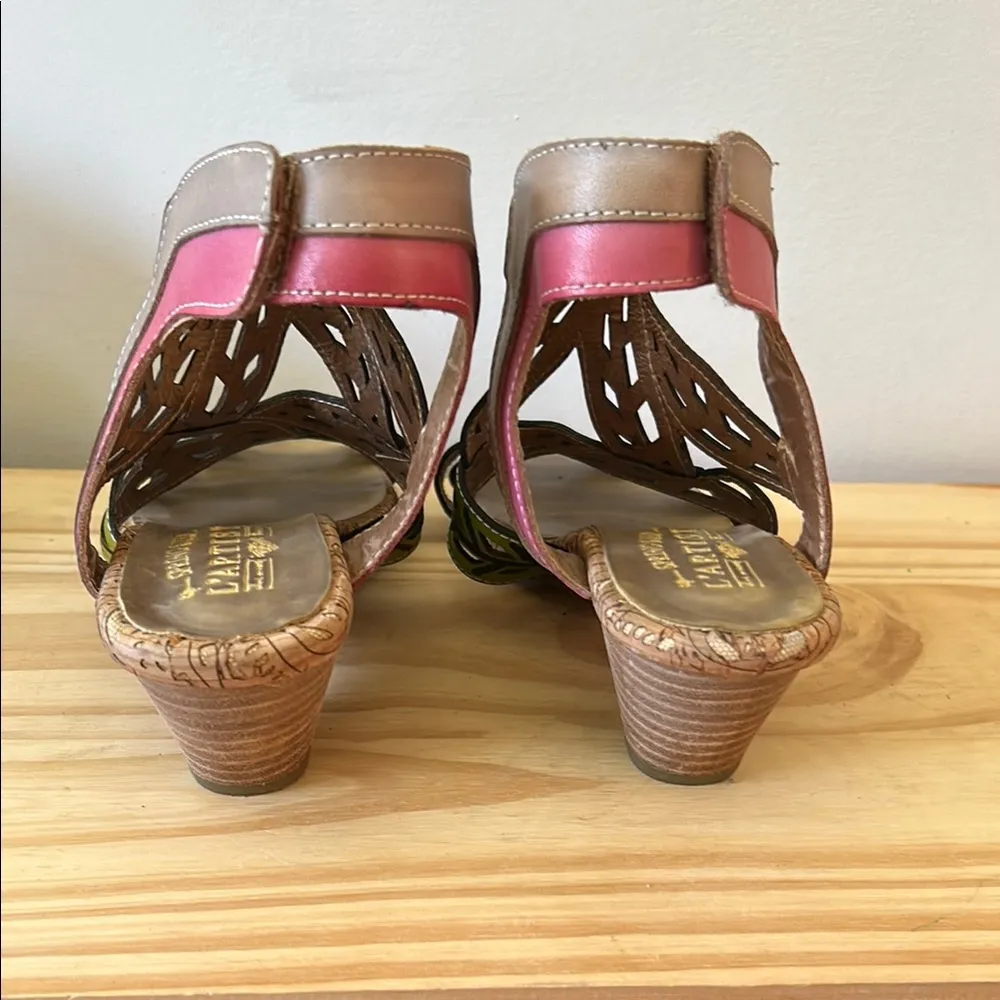 L'ATISTE| Pink and Green Leaf Sandals with Adjustable Straps sz 40 - Image 5