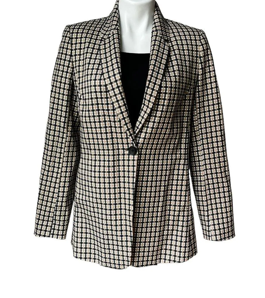 Elie Tahari Black/Tan/White One-Button Check Bree Blazer Jacket, Sz 8 - Image 4