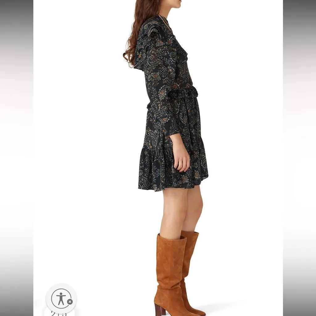 NICHOLAS Prairie Boho Cottagecore Black Gold Long Sleeve Tier Ruffle Dress 2 Green - Image 4