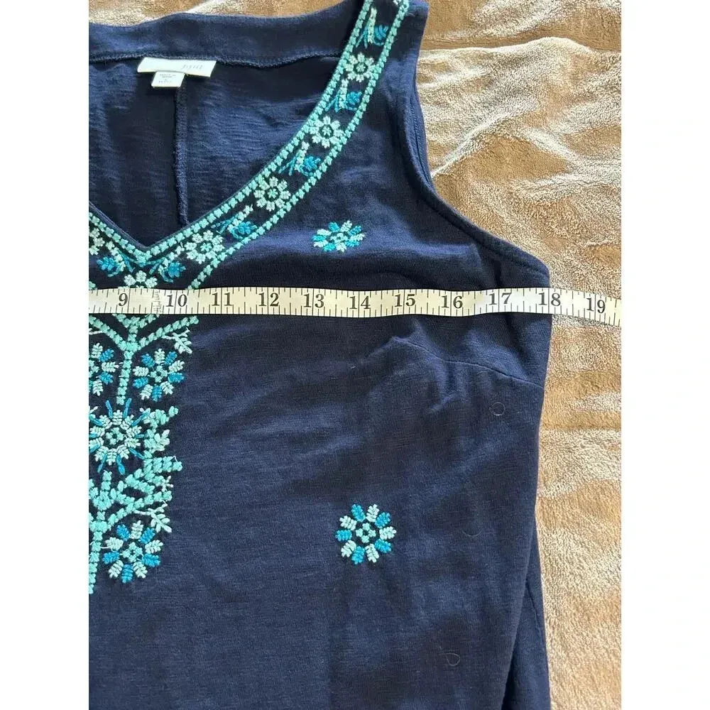 J. Jill Sleeveless Embroidered Dress Size Petite Small Navy Turquoise Tank Blue - Image 5