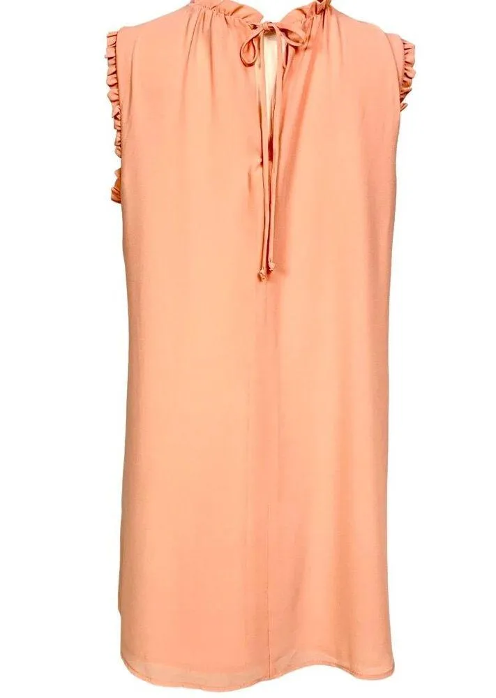 WAYF Peachy Pink Shift Ruffled Mock Neck Swing Sheer Baby Doll Dress Size M - Image 7