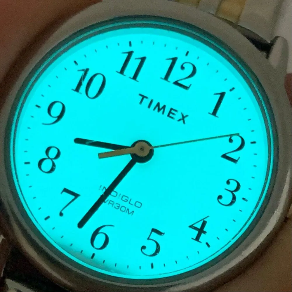 Timex indiglo women’s quartz analog watch silver gold tone 25mm size 6” running - Image 6