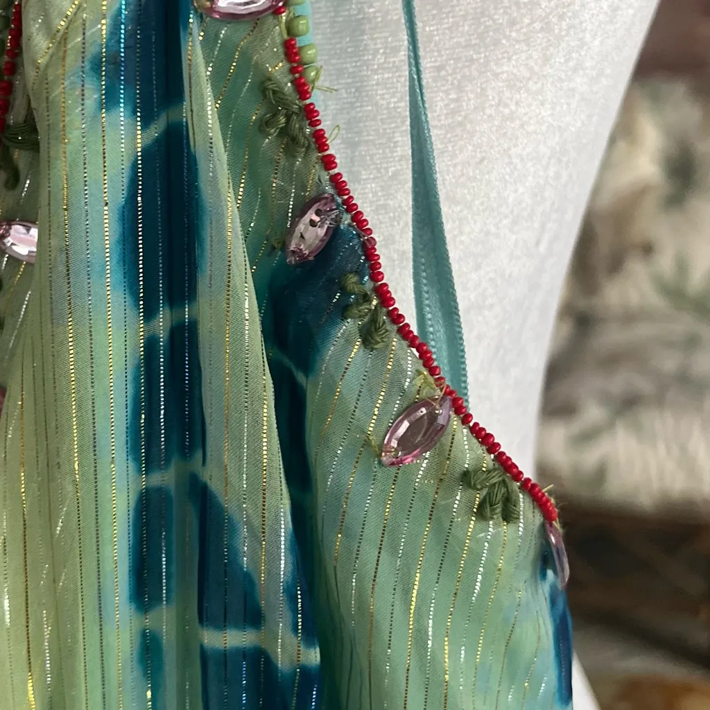 NWT Boston Proper Maxi Dress Halter Tie Dye Metallic Shimmer XS Low V-Neck Boho - Image 7