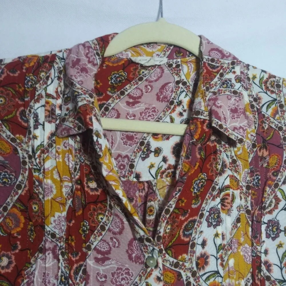 Jane and Delancey Retro Floral Paisley Oversized Button Up Top Boho Sz XL - Image 2