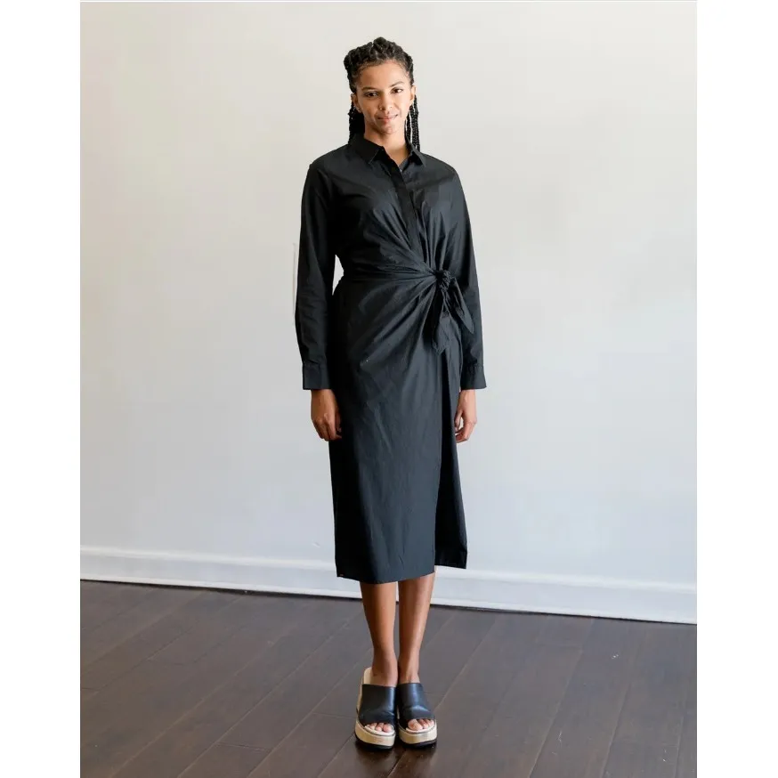 Xirena McCallister Poplin Cotton Wrap Midi Dress Whimsigoth Minimalist Black NEW Size XS - Image 3