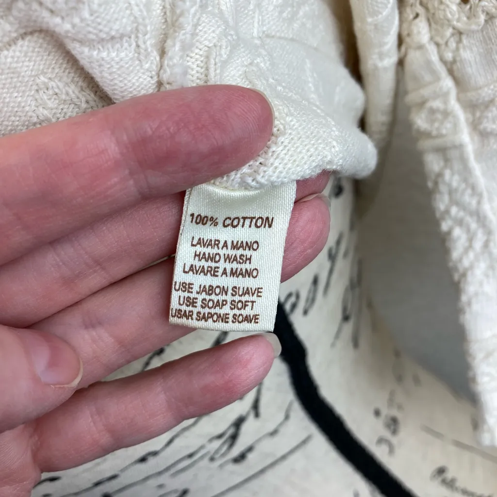 Micaela Ivory Patterned Boho V Neck 3/4 Sleeve Sweater A92 Size L - Image 7