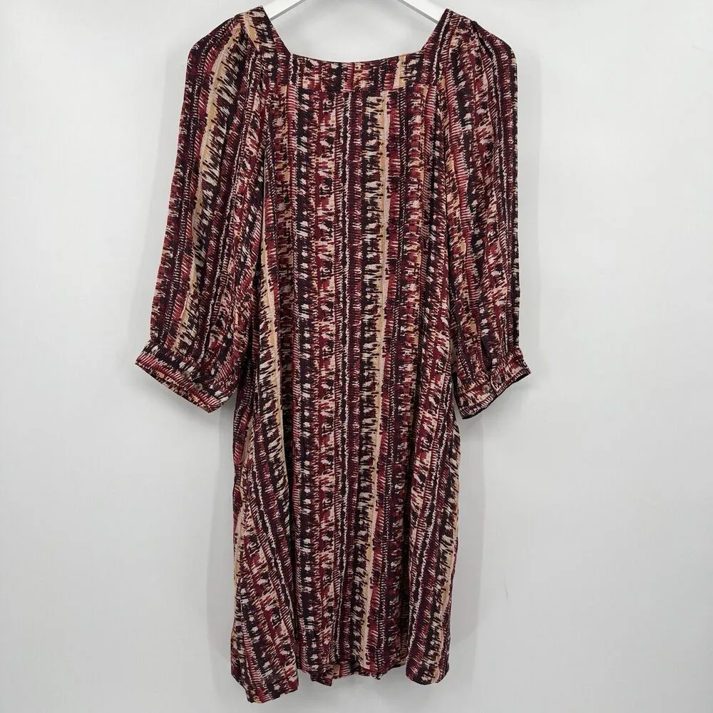 Garnet Hill Jardin‎ Crepe Dress Firesmoke Stripe A-line 3/4 Sleeves Size Small - Image 7