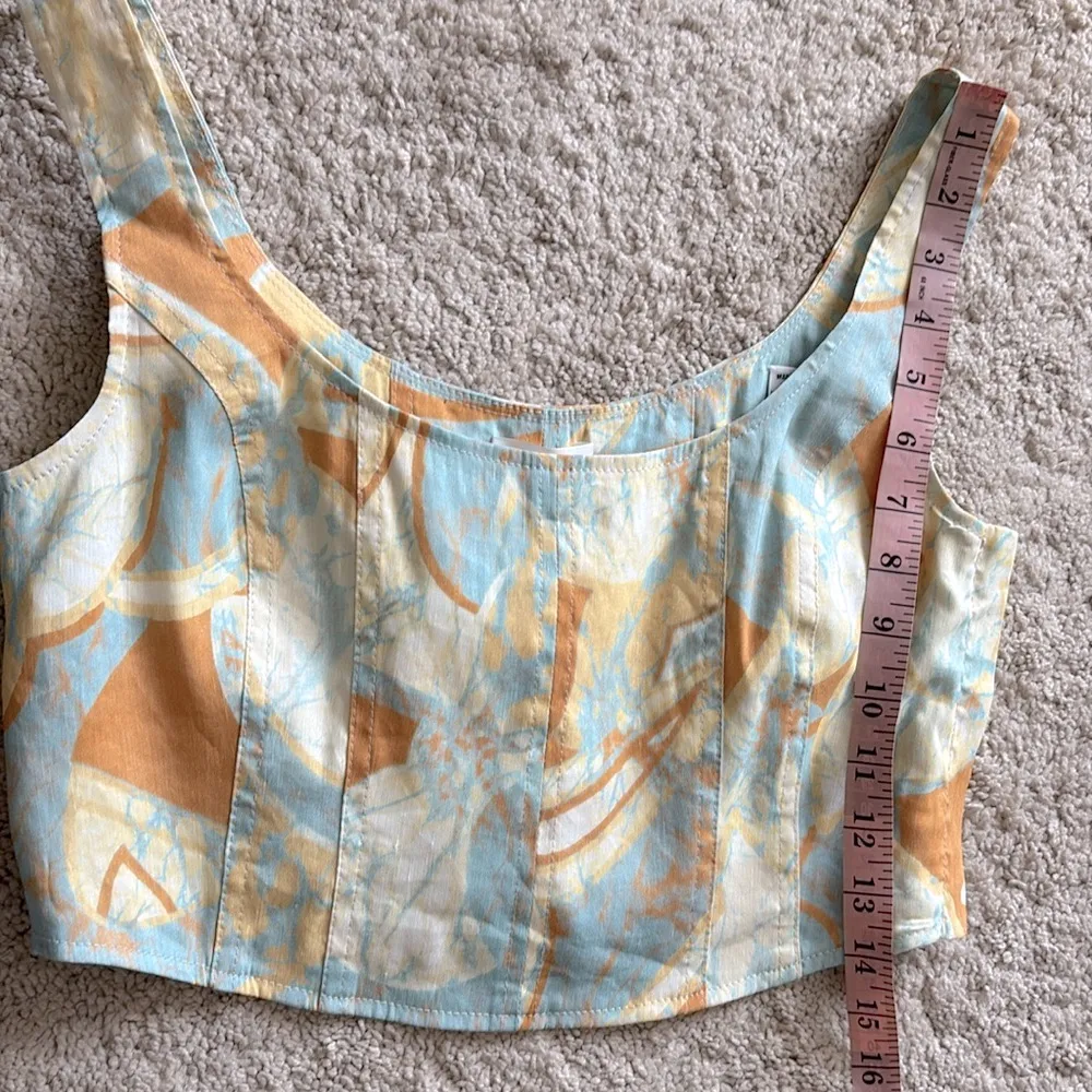 A.L.C. Isabel Sea Glass Crop Top Corset Linen Blend Sleeveless Side Zipper Sz 6 - Image 12