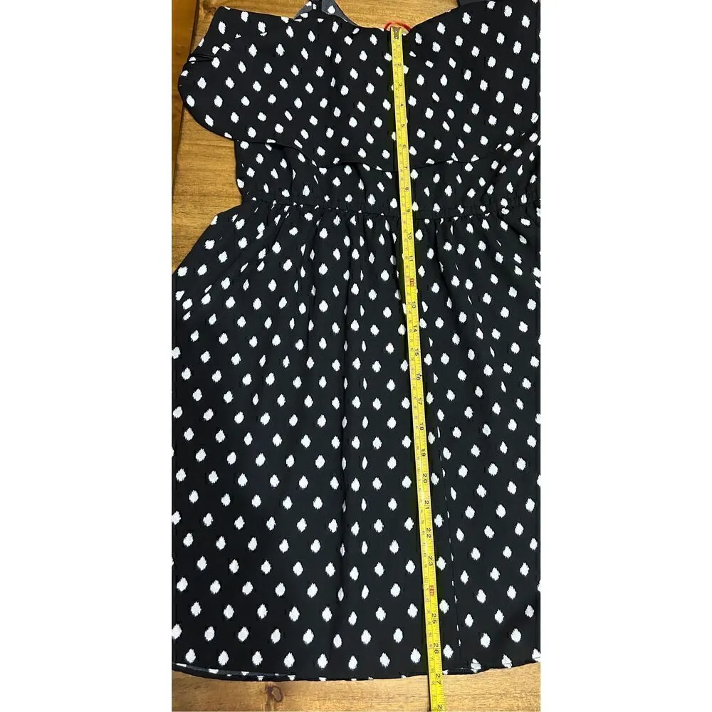 ELLE Women's Black White Dot Tiered Popover Spaghetti Strap Dress Size M - Image 8