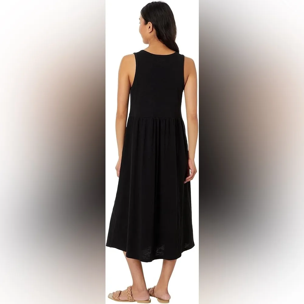 Pact Relaxed Slub Knit Organic Cotton Henley Tank Midi Dress Black Size Small - Image 2