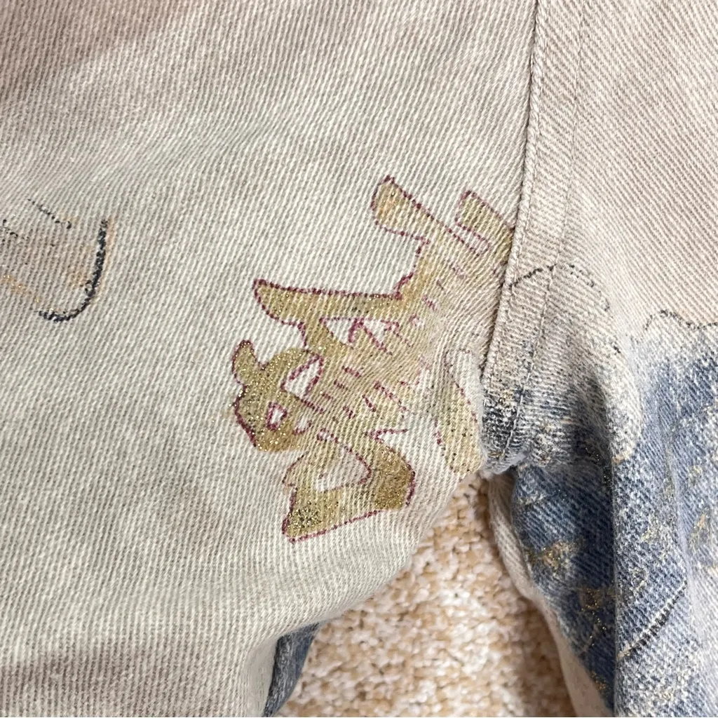 Chico's Vintage denim jacket button down front pockets unique some glitter western Chico - Image 7