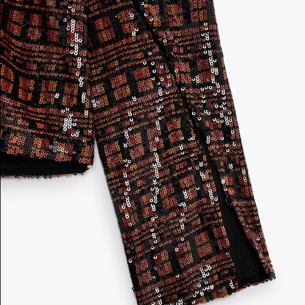Zara SEQUINNED TOP Blouse High Neck & Long Sleeves w/ Slit Size XS NEW - Image 12