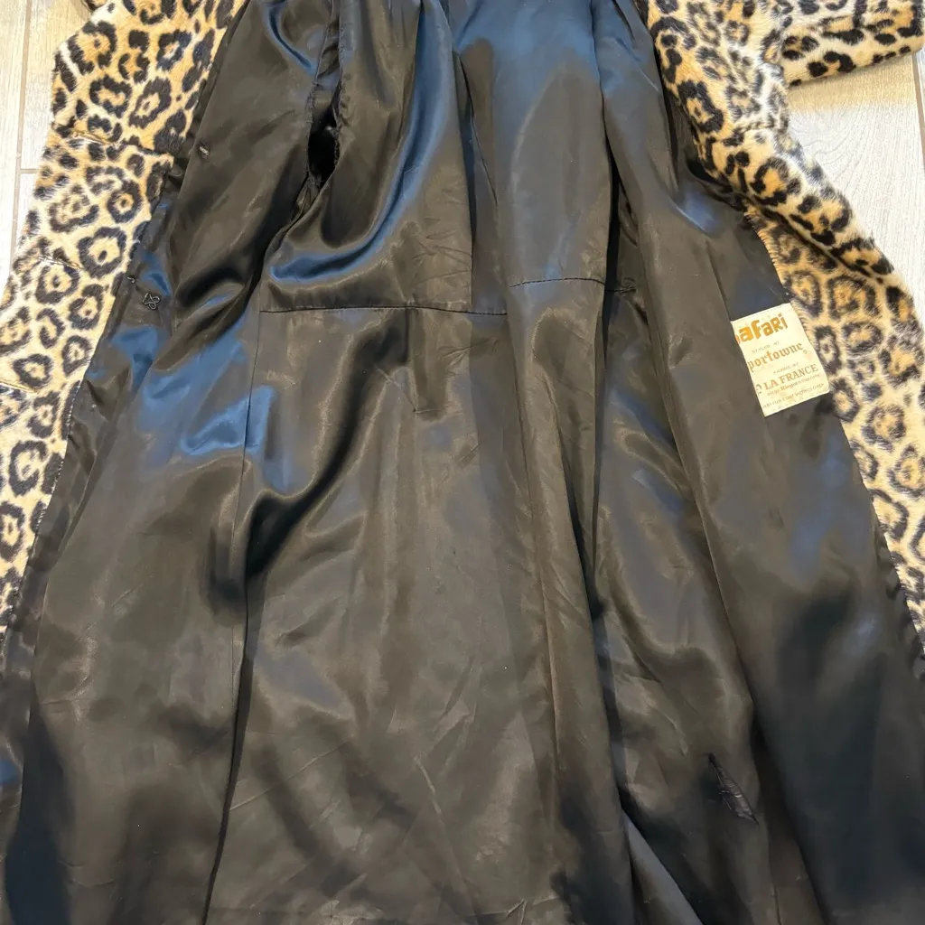 Vintage 1960’s Safari by Sportowne LaFrance Faux Fur Leopard Print Swing Coat Tan Size XS - Image 14