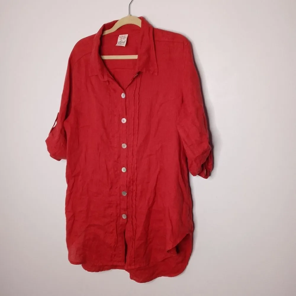 Match point linen button down tops size small Red - Image 2
