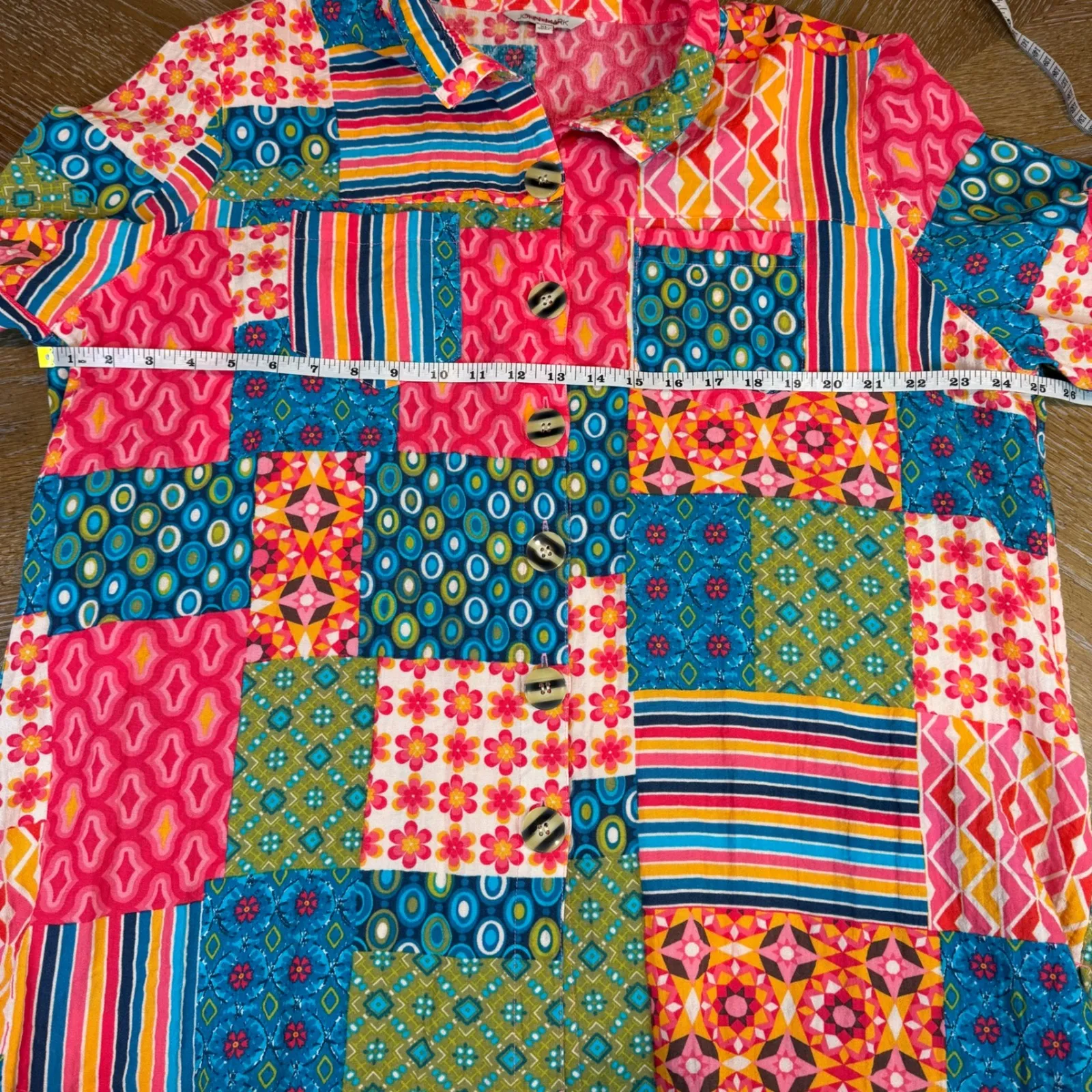 John Mark Patchwork Colorful Button Up Shirt Eclectic Boho Size XL - Image 6