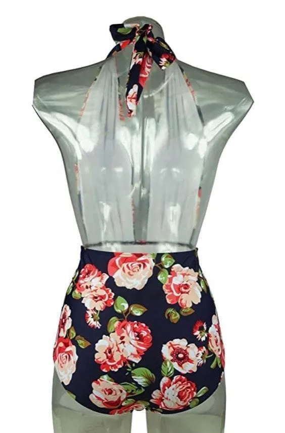 COCOSHIP Retro Floral One Piece Backless Swimsuit - Image 5