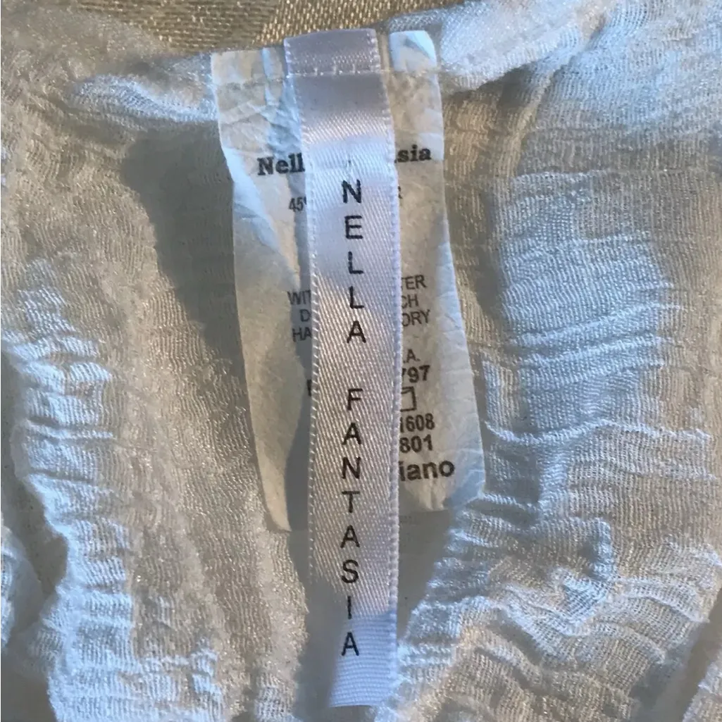 White Tank Top Nella Fantasia M Fringe Pompom Trim Size undefined - Image 10