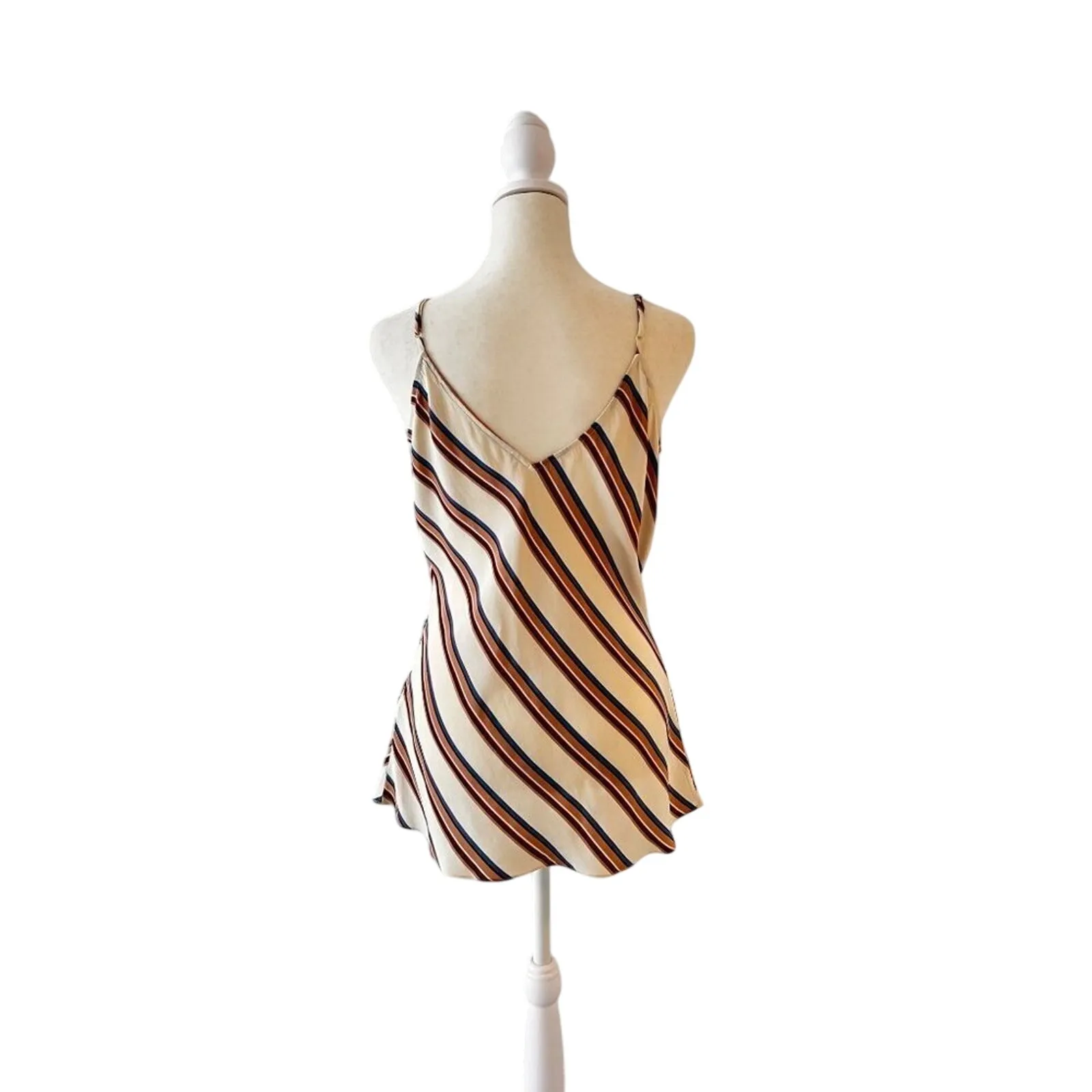 FRAME 100% Silk Striped Cami Top Tank Clay Multi Beige Blue Red Luxury Blouse S - Image 4