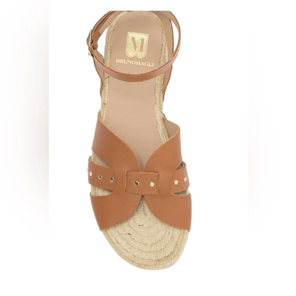 Bruno Magli Perla Cognac Brown Leather Sandals Gold Studded NWTS NIB size 10 Tan - Image 5