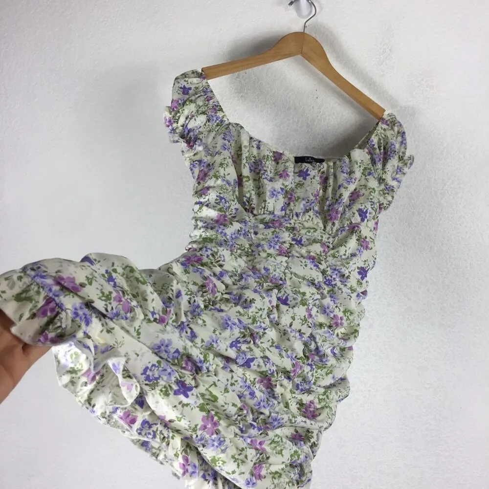 Lulus Love Bloom Cream Floral Print Ruched Off-the-Shoulder Mini Dress Large - Image 12