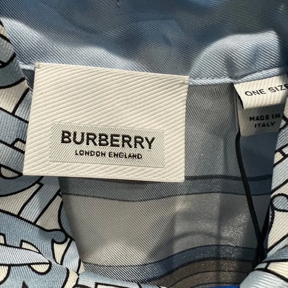 Burberry TB Monogram & Stripe Silk Cape Carf In Pale Blue One Size - Image 6