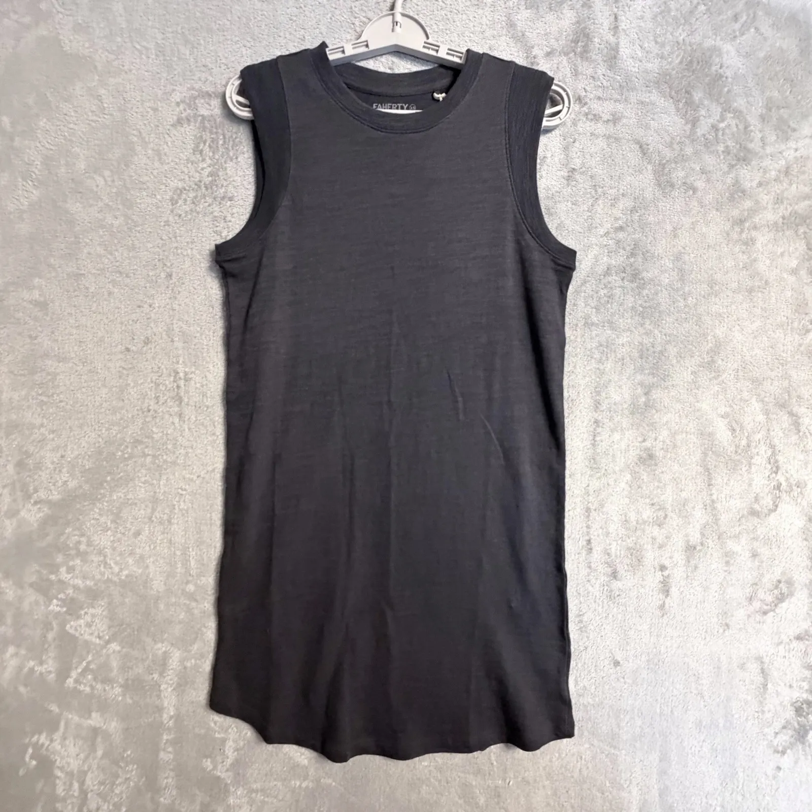 Faherty Sunwashed Slub Muscle Dress Washed Black Sleeveless Mini Knit Tank XS - Image 2