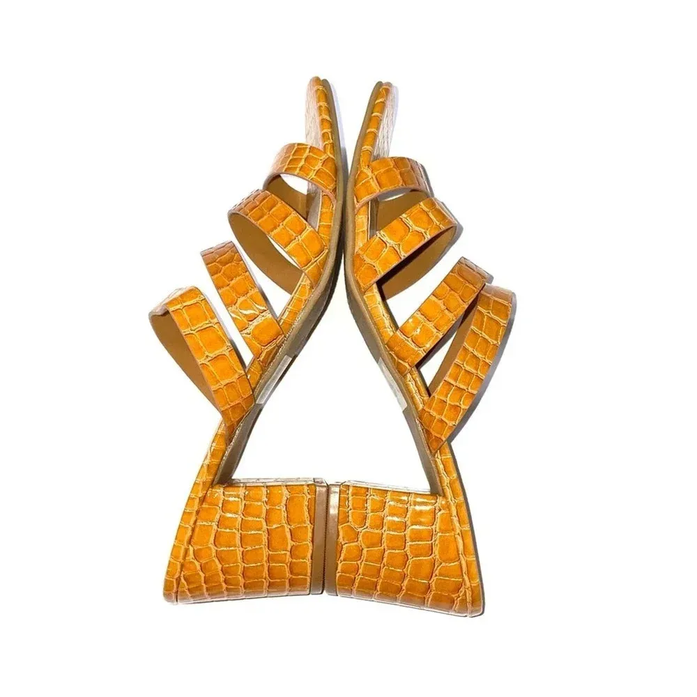 NEW Lulus Zaynie Tan Crocodile Embossed Strappy High Heel Sandal Size 8.5 - Image 4