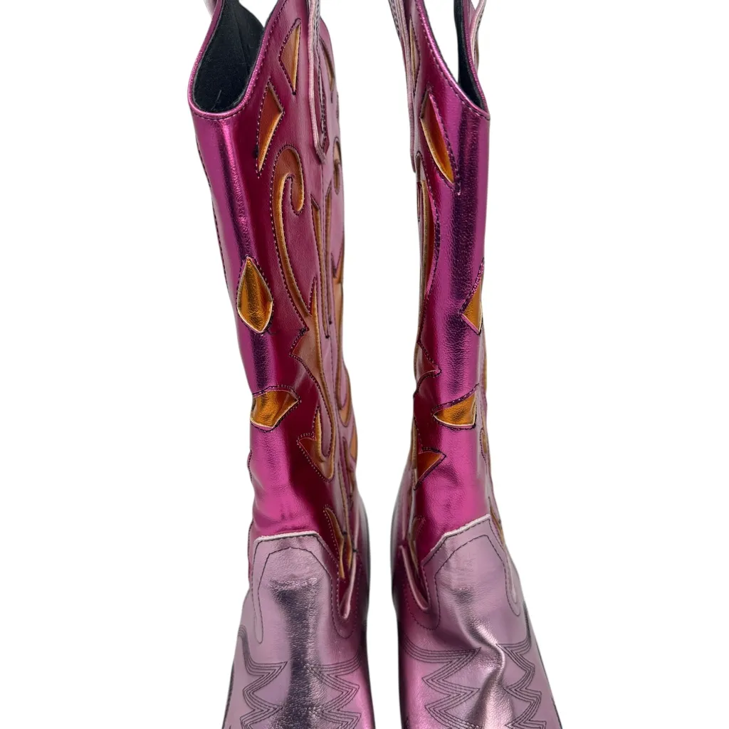 ASOS DESIGN Cupid Pink Metallic Contrast Western Knee Heeled Boot Size 8 - Image 10