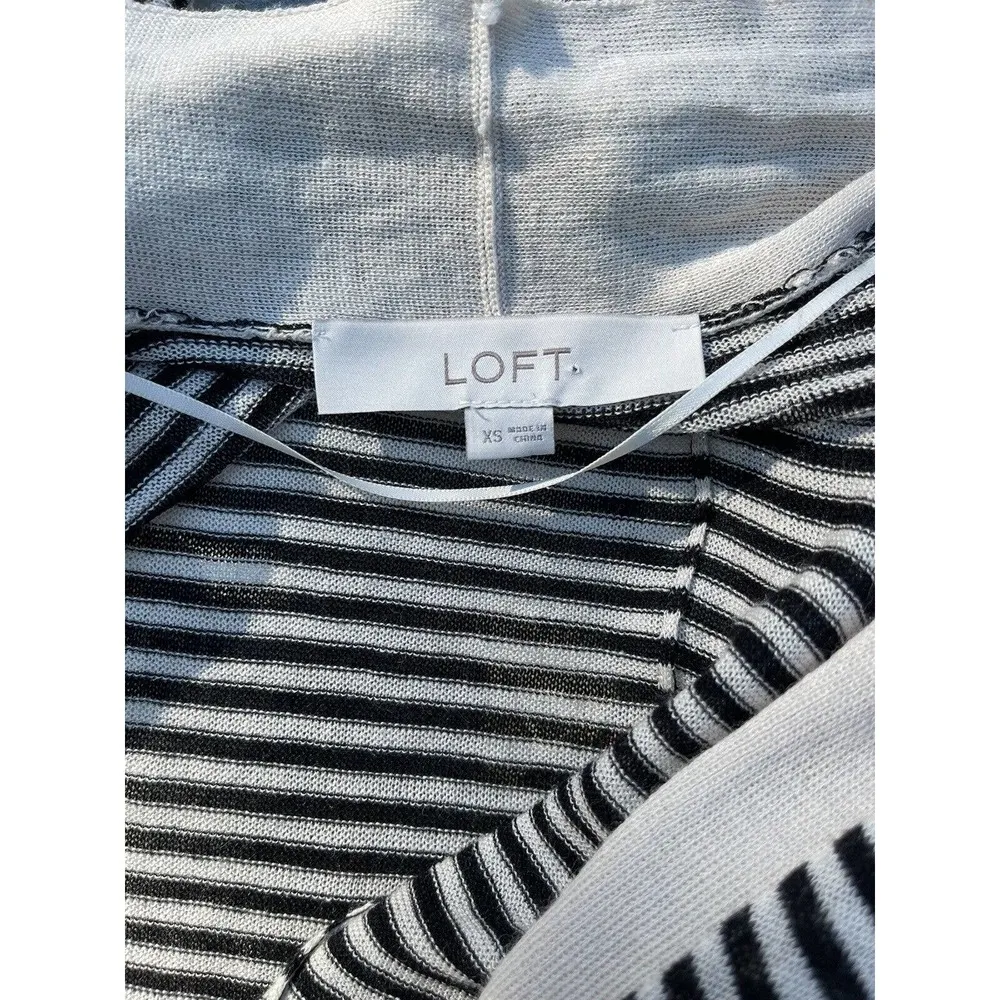 Ann Taylor LOFT Short Sleeve Drapey Black & Ivory Striped Open Sweater XS - Image 4