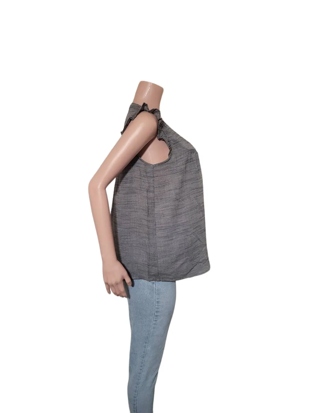 Doe&Rae women's button-up sleeveless ruffle shoulders charcoal tunic top S, M,L - Image 5