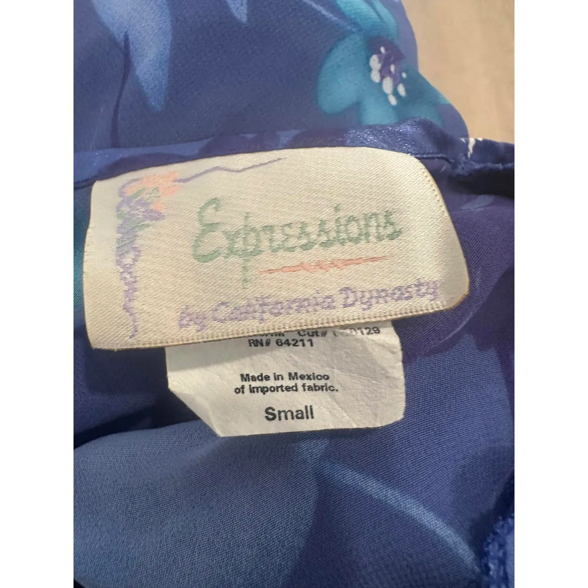 Vintage Blue Floral Sheer Low Back Expressions Slip Dress - Image 9