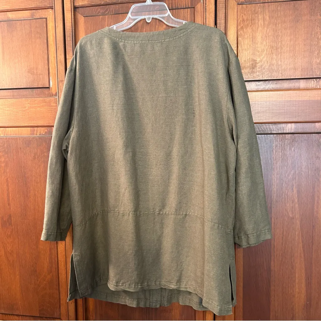 Vintage Chaus Olive Green Linen blend Jacket/blouse size Large oversized - Image 9